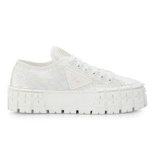 Prada Paillettes Wheel Lug-Sole Platform Sneakers White Sequin